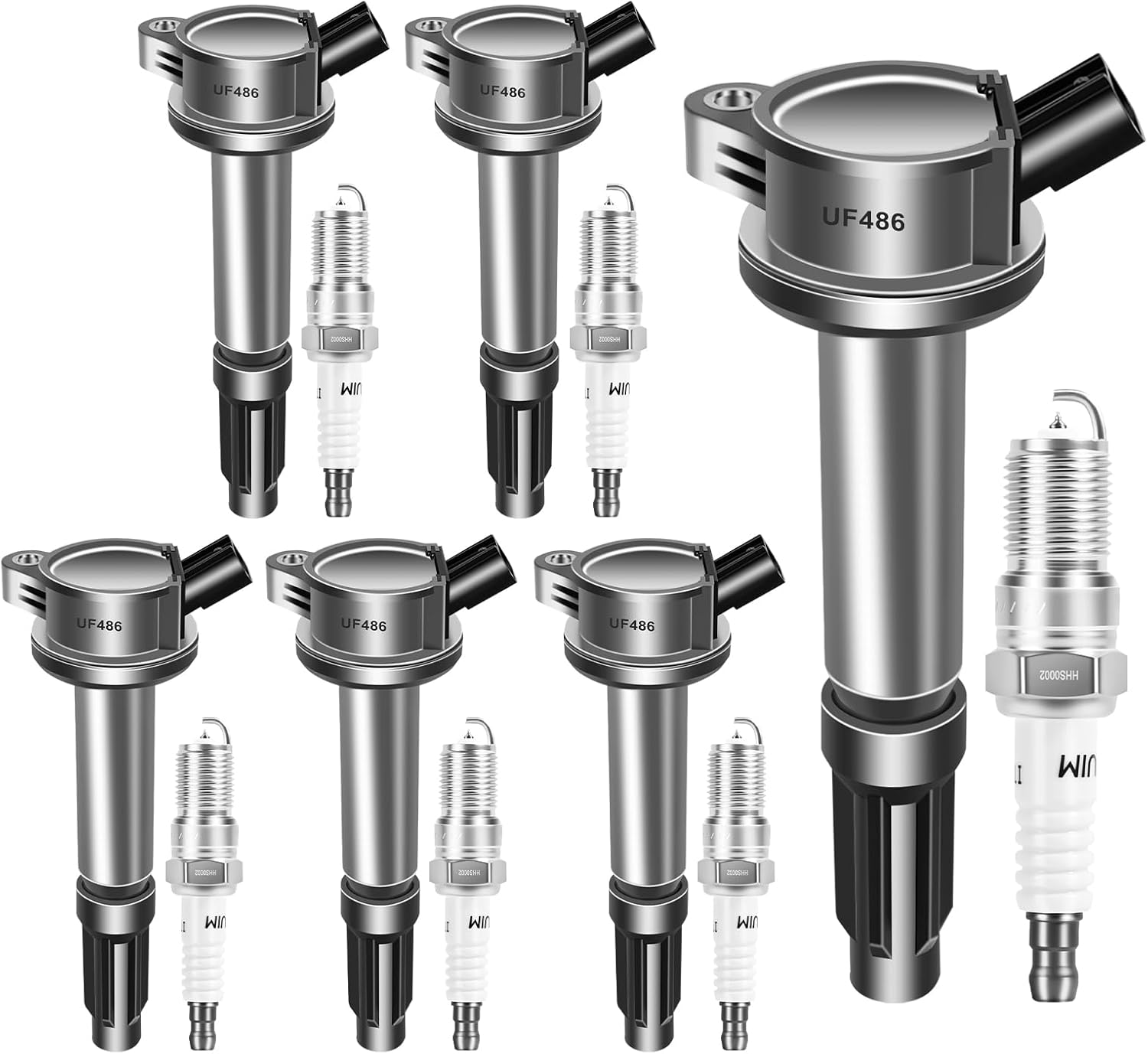 UF486 & SP433 Ignition Coil Pack and Iridium Spark Plugs Set of 6 OEM Automotive Compatible with Ford Fusion/Lincoln Zephyr/Mercury Milan/Mazda Tribute 3.0L V6 5C1651 DG514 IGC0158