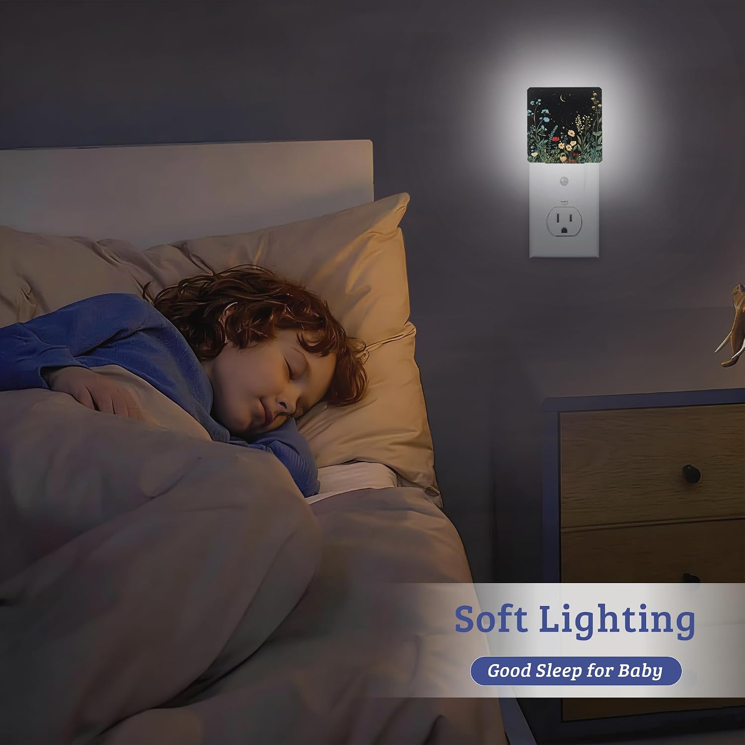 Black Wild Flowers Night Light, Plug-into Wall Nightlight with Dusk to Dawn Sensor, Energy Efficient Lamp for Bedroom/Bathroom/Kitchen/Hallway/Stairs image 5