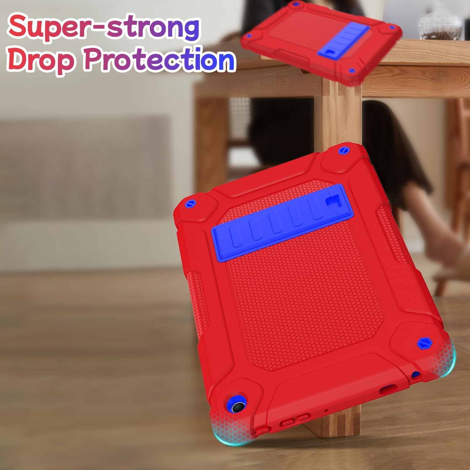 MENZO Tablet Case for 10-Inch with Kickstand, Red+Dark Blue image 4