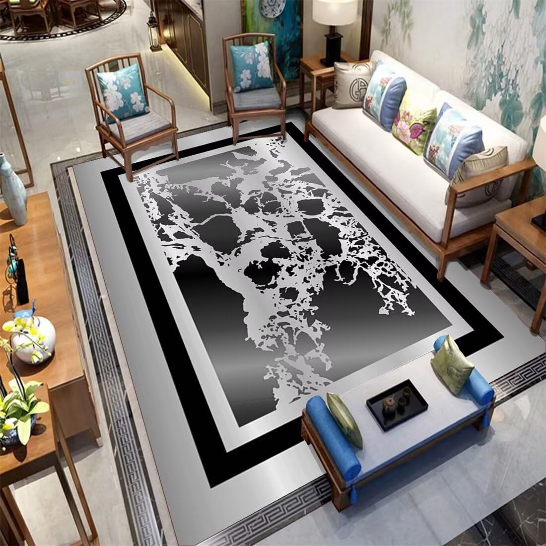 Tapis de couloir texture marbre pour un restaurant moderne et accueillant