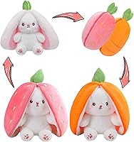 Vista 17 de MIAODAM Peluche reversible de conejo de zanahoria, orejas de conejo de zanahoria con cremallera, peluche de conejo de frutas, peluche de conejo