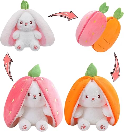 Miniatura 17 de MIAODAM Peluche de Conejo de Pascua, Conejo de Zanahoria y Fresa de Peluche se Convierte en Muñeco de Conejo de Fruta, Peluches Juguete Divertido