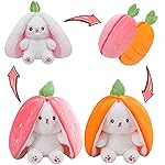 MIAODAM Cuddly Bunny Stuffed Animal, Kawaii Squishy Cute Easter Bunny Plush Turn Into Rabbit Fruit Doll Carrot Strawberry Pillow, Plushies Funny Bunny Toy for Baby