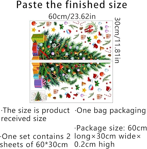 Miniatura 6 de Calcomanías grandes de pared para árbol de Navidad de 22.83 x 16.93 pulgadas, calcomanías de acuarela extraíbles para árbol de Navidad, calcomanías