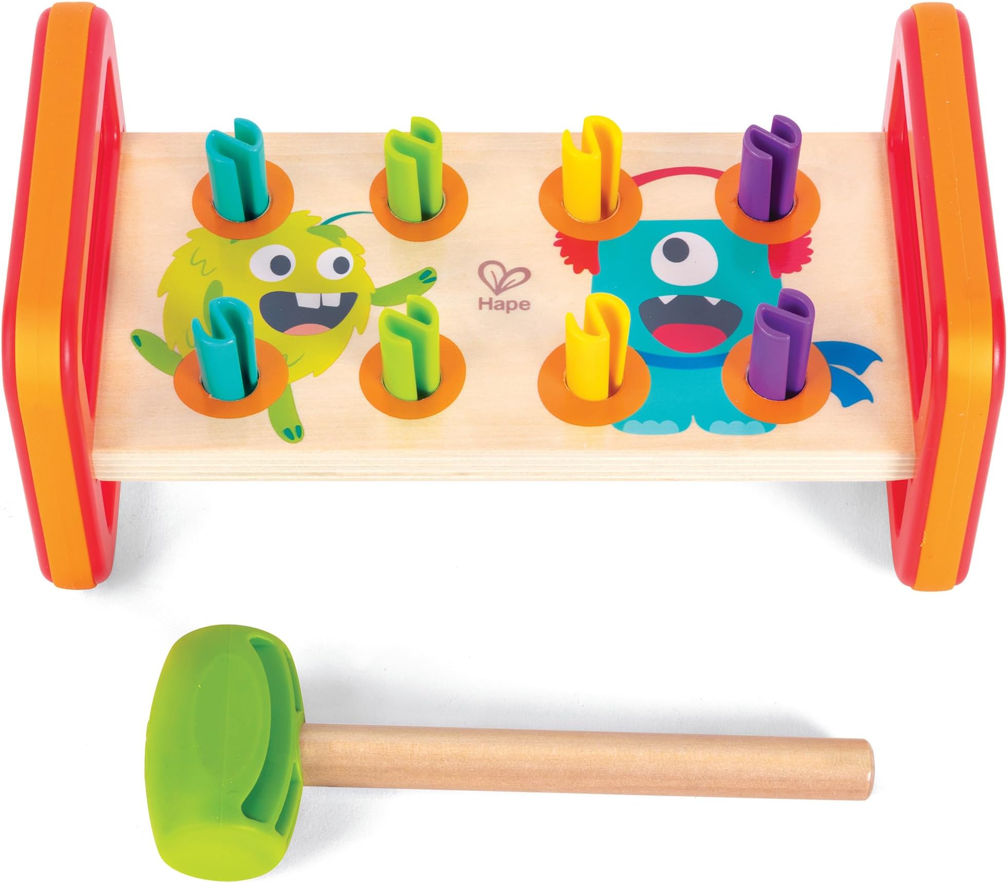 Hape Monster Match 'N' Smash Hammer Bench 10-Piece Toy Set, Color-Matching Pounding Bench with Wooden Hammer, Peg & Number Recognition, Fine Motor Skills Development, Pounding Toy, Ages 10 months+