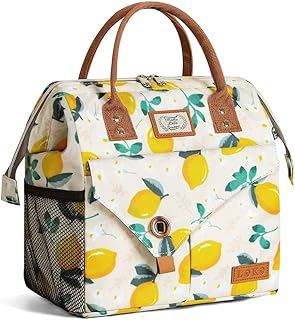 Lekesky Lunch Bags for Women, Adult Lunch Box boite a Lunch Femme with Top Handle and Side Mesh Pockets for Work,School,Pi...