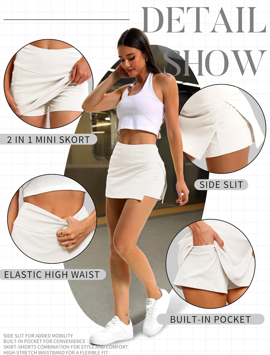 ELLEVEN Y2K Mini Skort with Sexy Side Slits - Women's Stylish Bodycon Skirt with Built-in Shorts & Pocket - Image 4