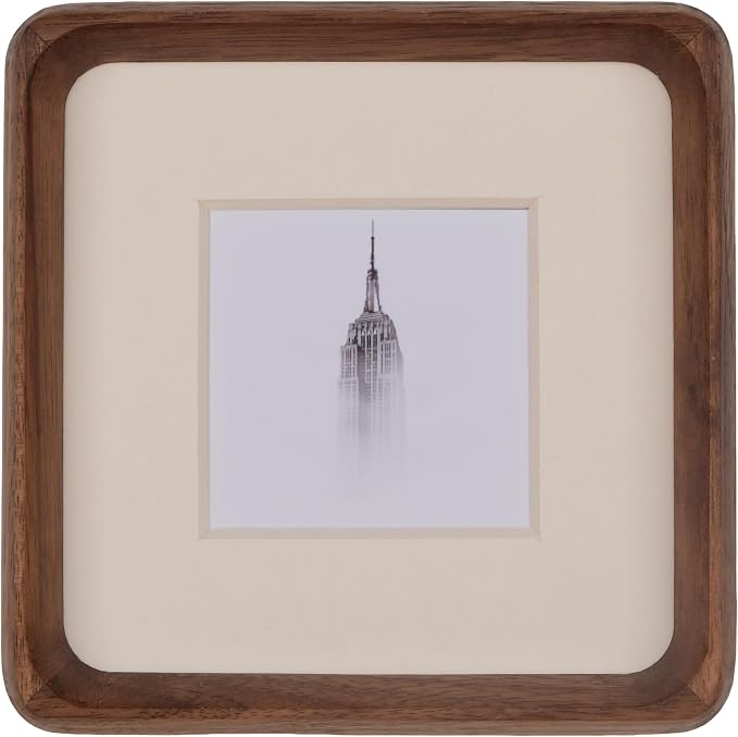 4x4 Picture Frame with 2x2 Mat - Rustic Walnut Wood Square Frame, Wall & Tabletop Display for Baby & Pet Photos (4x4,Walnut)