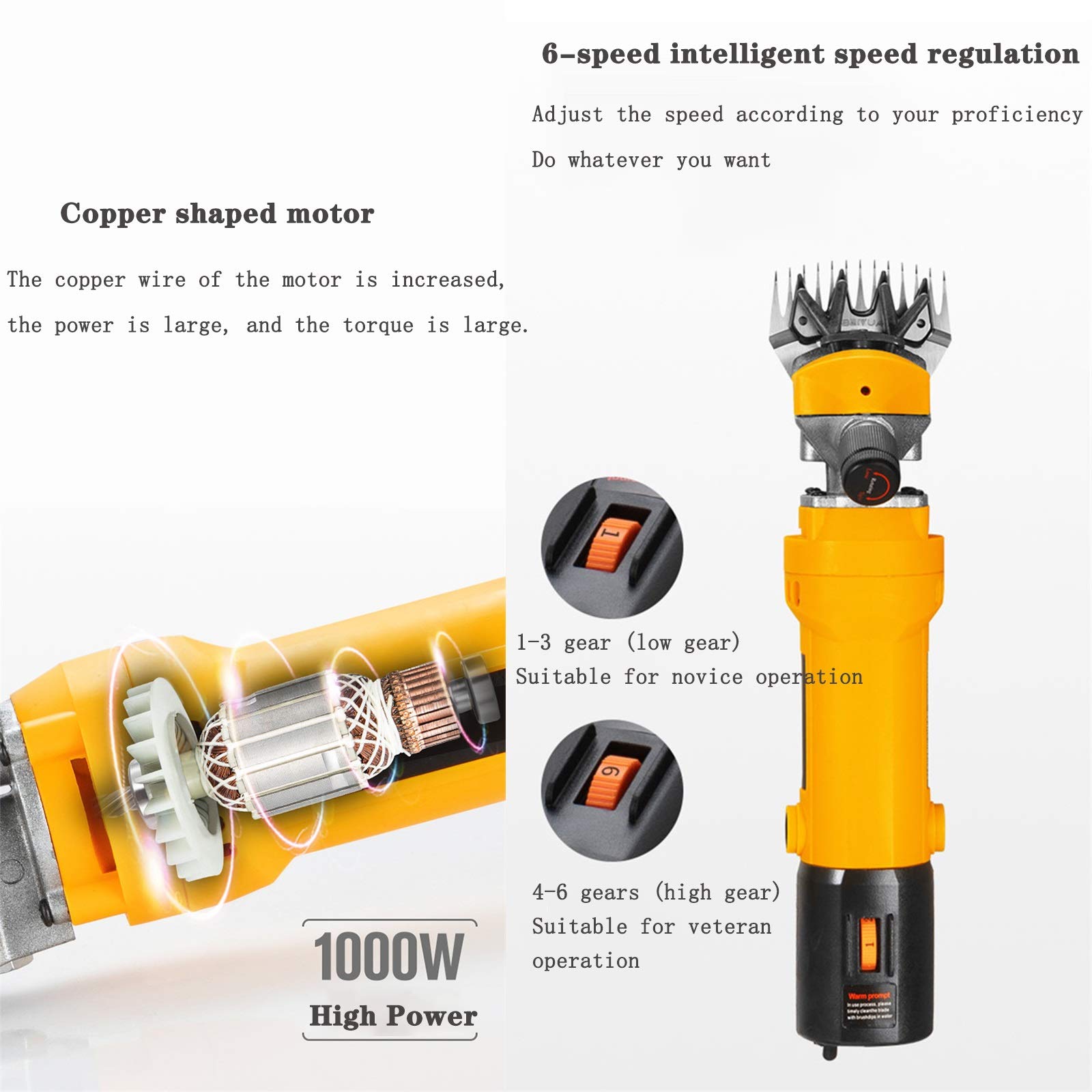 wz 1300W Esquiladora Ovejas, Trasquiladora Para Cabras Caballos Esquiladora Eléctrica Profesional Maquina De Esquilar Para Ovejas, 6 Velocidade Ajustable Con Estuche De Transporte