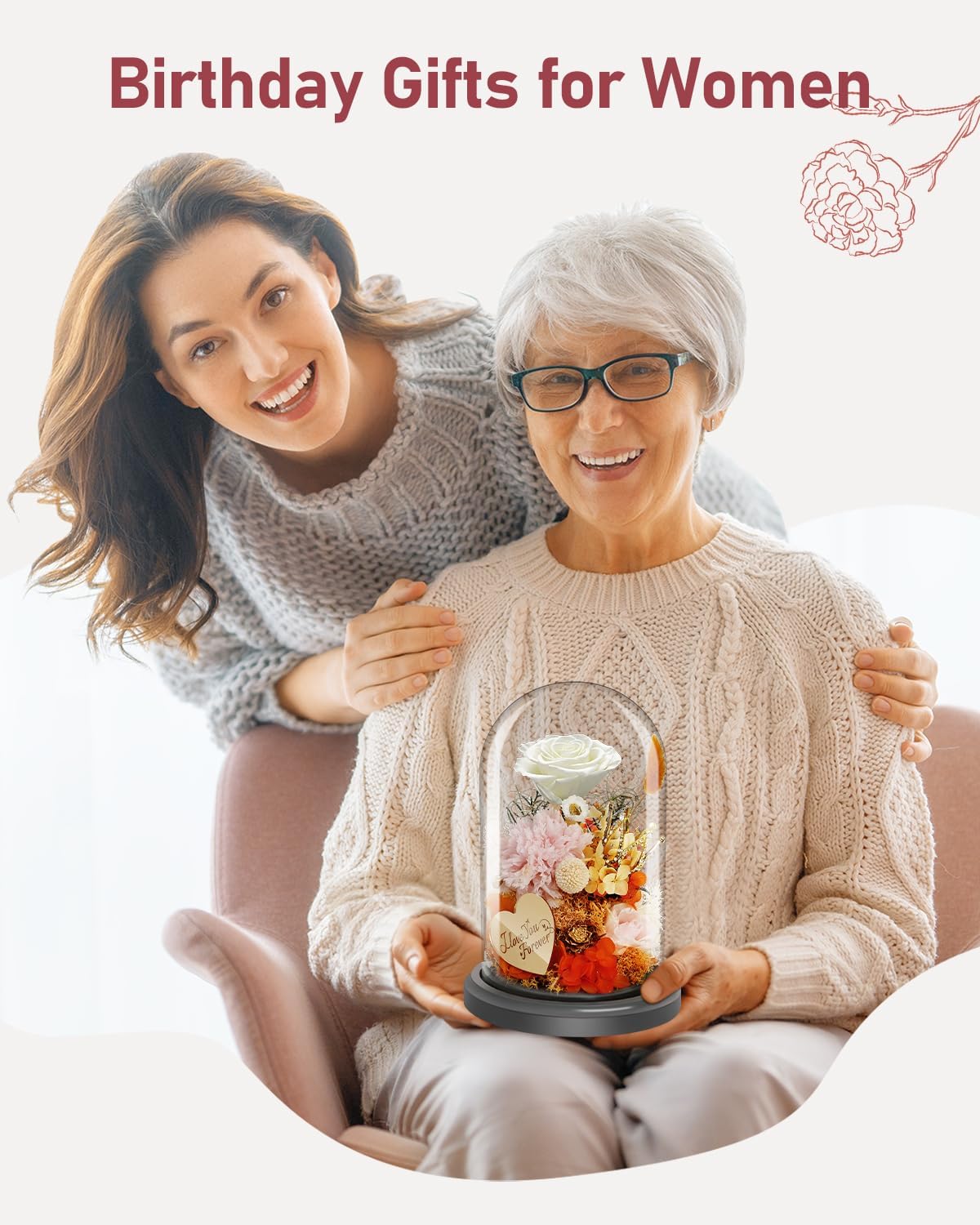 Birthday Gifts for Women Preserved Flowers: Forever Rose Gifts for Mom Wife Grandma Christmas - Image 3