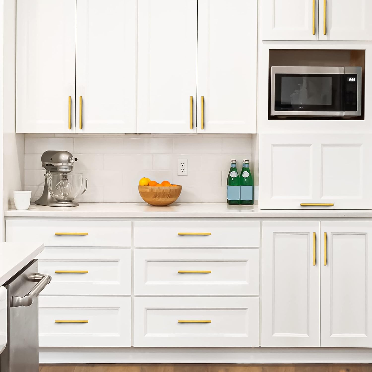 Ravinte 30 Pack 8-13/16" Square Cabinet Pulls Brushed Brass Stainless Steel Kitchen Cupboard Dresser Handles Cabinet Handles 8-13/16" Length, 6-1/4" Hole Center