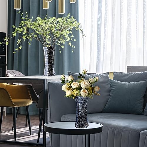 Miniatura 6 de HMRCYTE Jarrón de mosaico de vidrio, 11.6 jarrones de vidrio negro para centros de mesa de flores, decoración moderna con purpurina, jarrones de