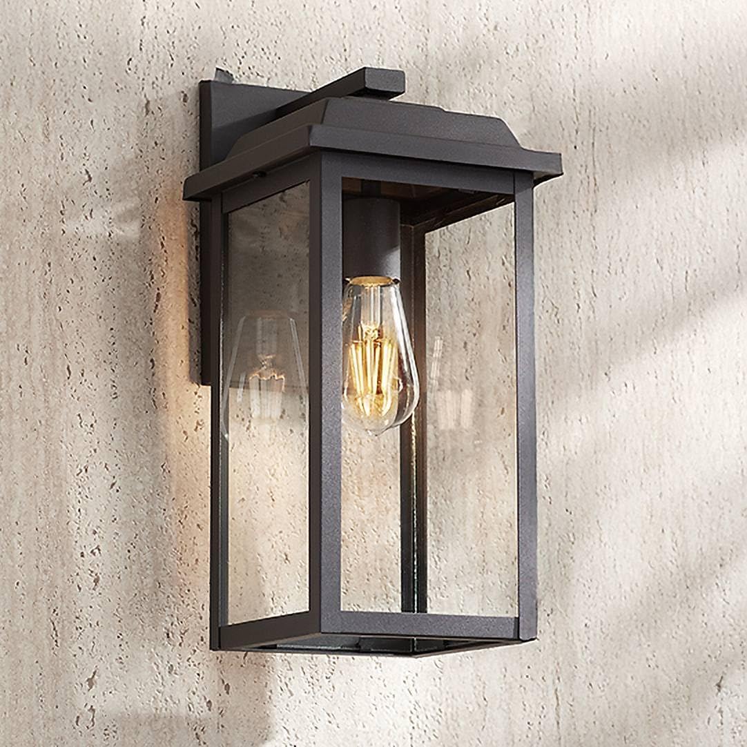 John Timberland Eastcrest Modern Outdoor Wall Light Fixture Textured Black 15 1/4" Clear Glass Panels for Exterior Barn Deck House Porch Yard Patio Outside Garage Front Door Garden Home Roof