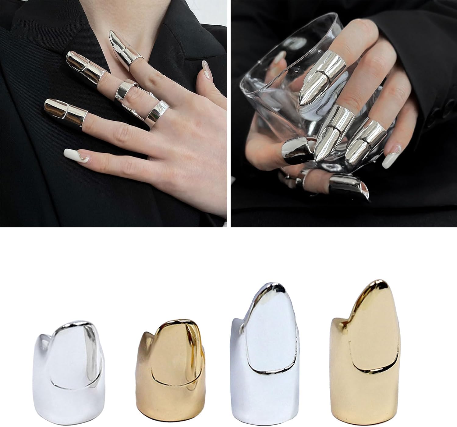 Fashion Cold Wind Vintage Adjustable Open Gold Silver Minimalist Nail Cover Jewelry for Women Adjustable Open Rings for Women