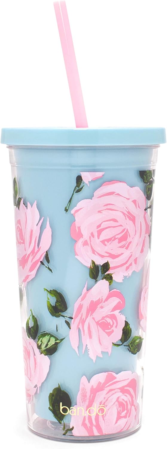 Ban.do Floral Insulated Sip Sip Tumbler with Reusable Silicone Straw, 20 Ounces, Rose Parade Ban.do Floral Insulated Sip Sip Tumbler with Reusable Silicone Straw, 20 Ounces, Rose Parade