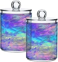 Vista 1 de Paquete de 2 dispensadores de soporte Qtip iridiscente de plástico transparente de 14 onzas con tapas, accesorios de baño, contenedores