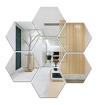 Wall1ders Hexagon 3D Acrylic Mirror Wall Stickers (Silver) - Pack of 7