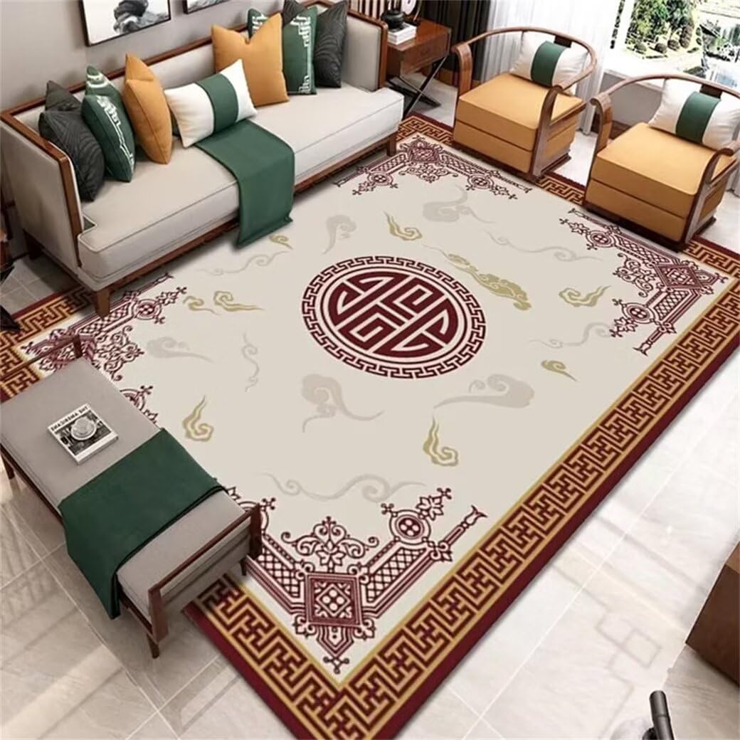 Tapis de chambre adulte rouge 120x120 cm à motif classique
