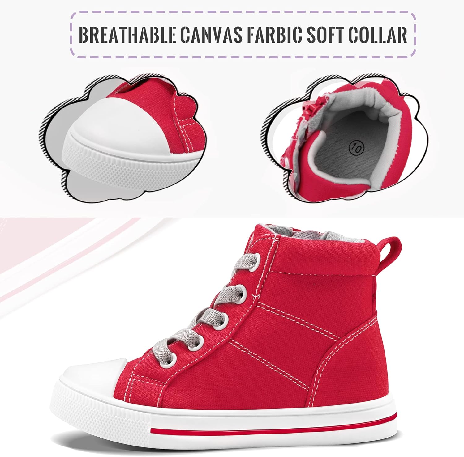 K KomForme Kids Sneakers for Boys and Girls Toddler Canvas High Top Walking Causal Shoes with Zipper - Image 5