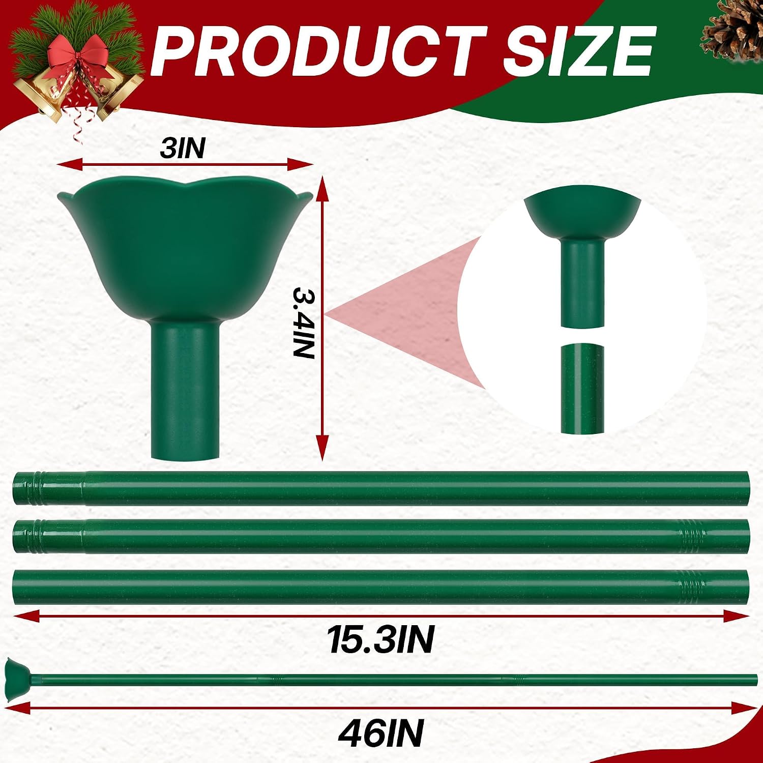 46" Christmas Tree Watering Funnel with Hose of Stainless Steel Long Xmas Tree Water Funnel, Auto Christmas Tree Waterer for Indoor Outdoor Plants Silicone-Headed, 3-Section Adjustable