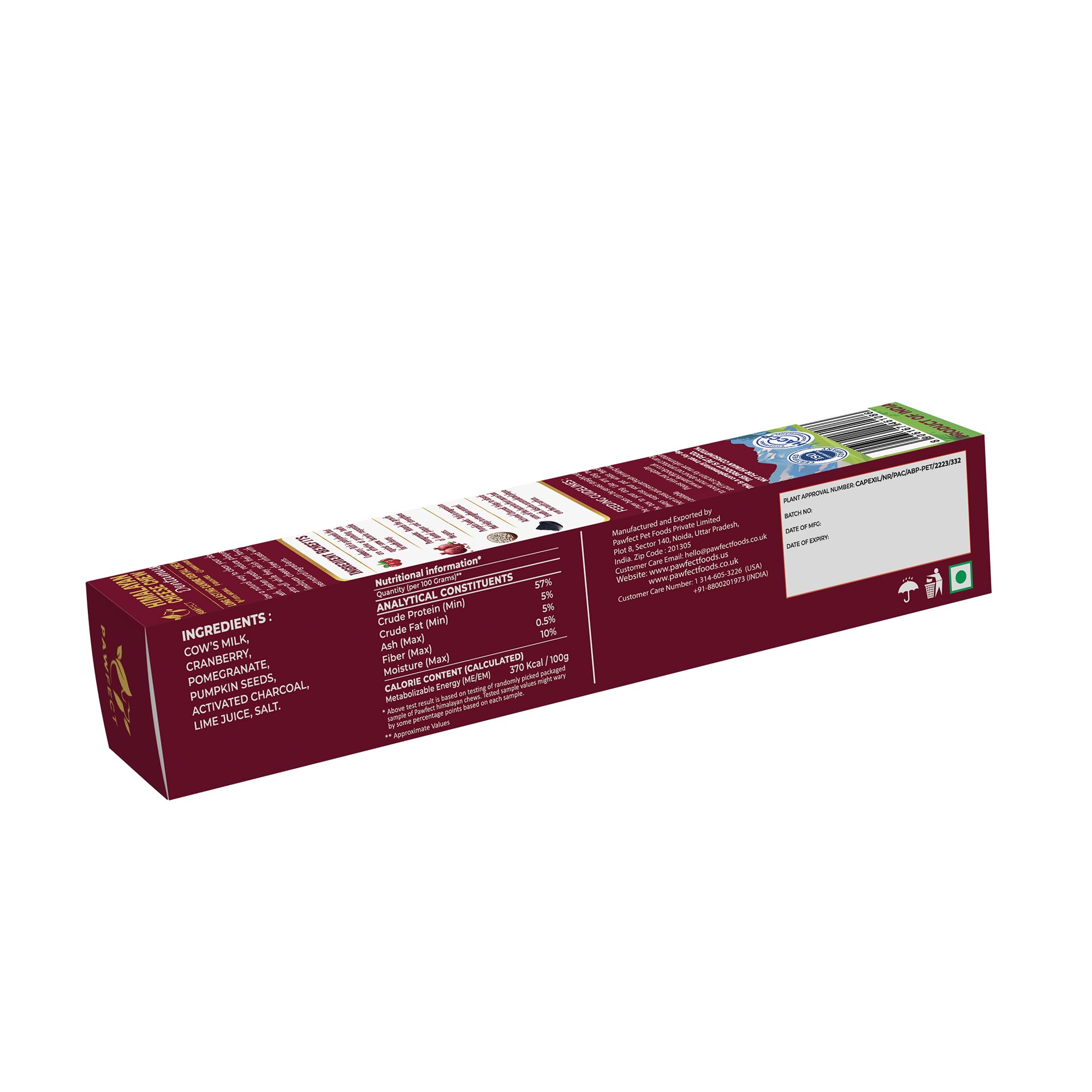 Pawfect Dentamust Himalayan Yak Cheese Chew with Cranberry & Pomegranate for Large Dogs-Long Lasting Dental Chews with Superfoods- 100% Natural