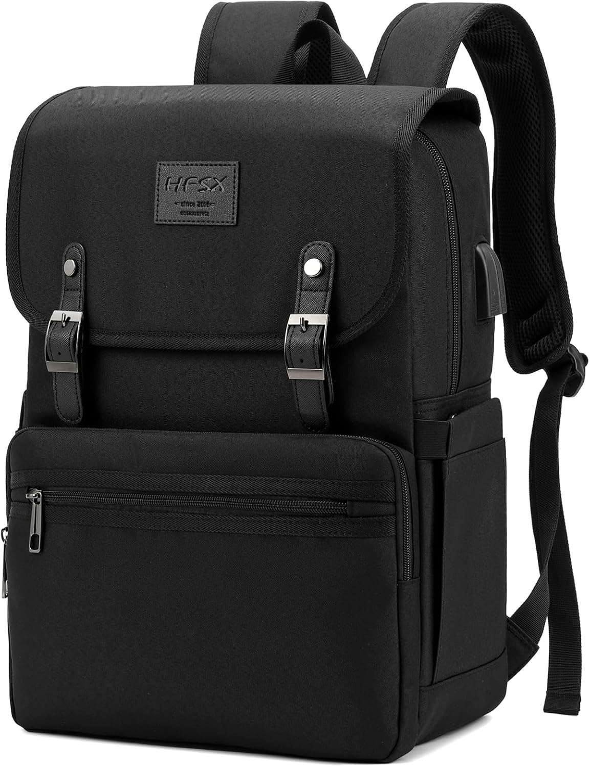 HFSX Mochila para laptop y mujer, hombre, mochila vintage para universidad, mochila de viaje, para laptop, con puerto de carga USB, mochilas negras