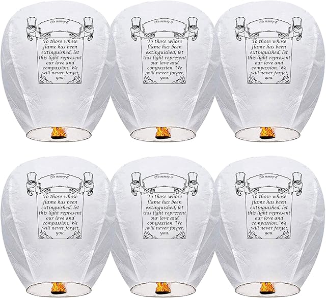Douzi Chinese Sky Lanterns (6 Pack) 100% Biodegradable No Assembly Required - Beautiful Lantern for White for Weddings, Birthdays, Parties,Memorials and Much More