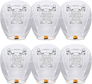 Douzi Chinese Sky Lanterns 6 Pack 100% Biodegradable No Assembly Required - Beautiful Lantern for White for Weddings, Birthdays, Parties,Memorials and Much More