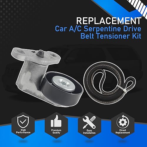 Miniatura 7 de Kit de tensor de correa de transmisión serpentina de aire acondicionado para automóvil 90K-38159 compatible con Cadillac Escalade 1999-2008