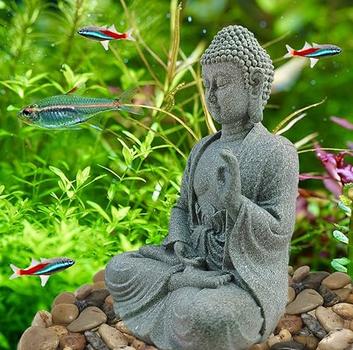 Vista 6 de livelyfish Figuras de Buda de piedra asiática para acuario, jardín zen, estatua de pecera, decoración de esculturas de jardín zen, decoración