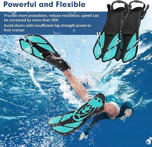 Miniatura 3 de Sugaroom Aletas de natación de tacón abierto, aletas de esnórquel ajustables con bolsa de malla, aletas de equipo de esnórquel, aletas cortas de
