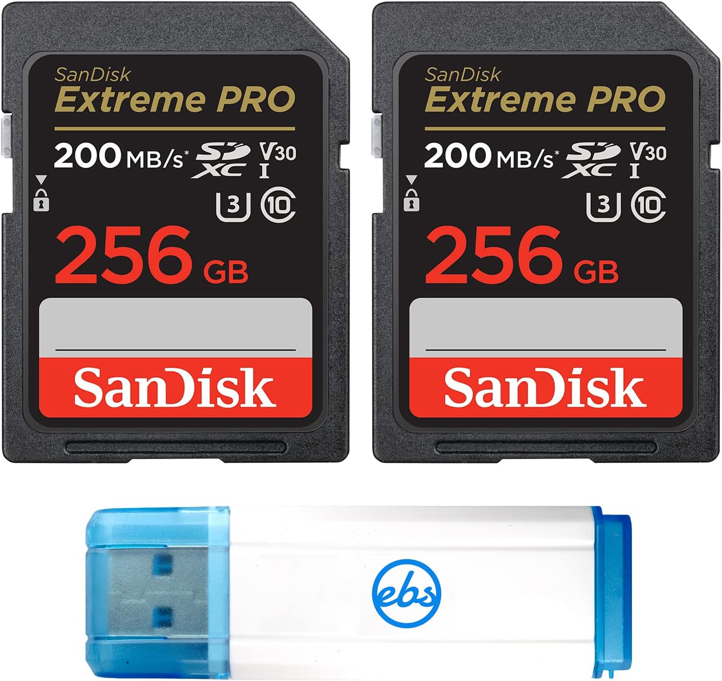 Everything But StromboliSanDisk 256GB SDXC Extreme Pro Memory Card Two Pack (SDSDXXD-256G-GN4IN) 4K V30 UHS-I Class 10 Bundle with 1 3.0 Micro & SD Card Reader