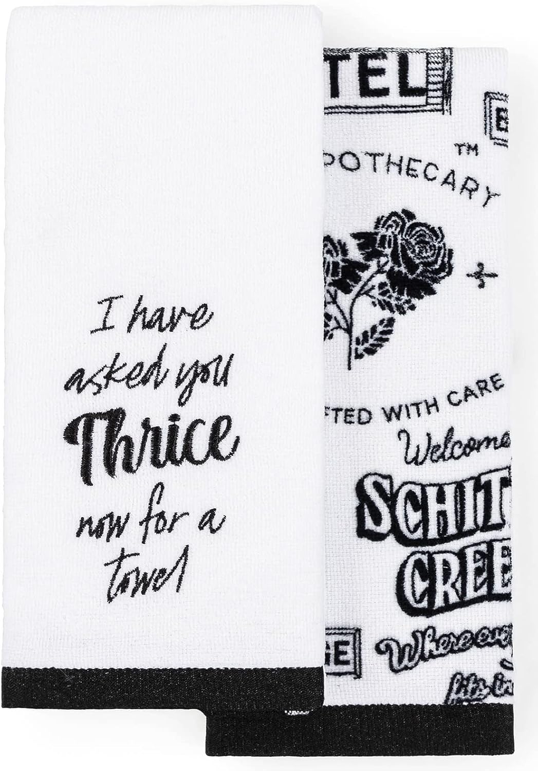 Jay Franco Schitt's Creek Asked Thrice 2 Piece Bath/Kitchen Hand Towel Set - Super Soft & Absorbent Fade Resistant Cotton Towel (Official Schitt's Creek Product)