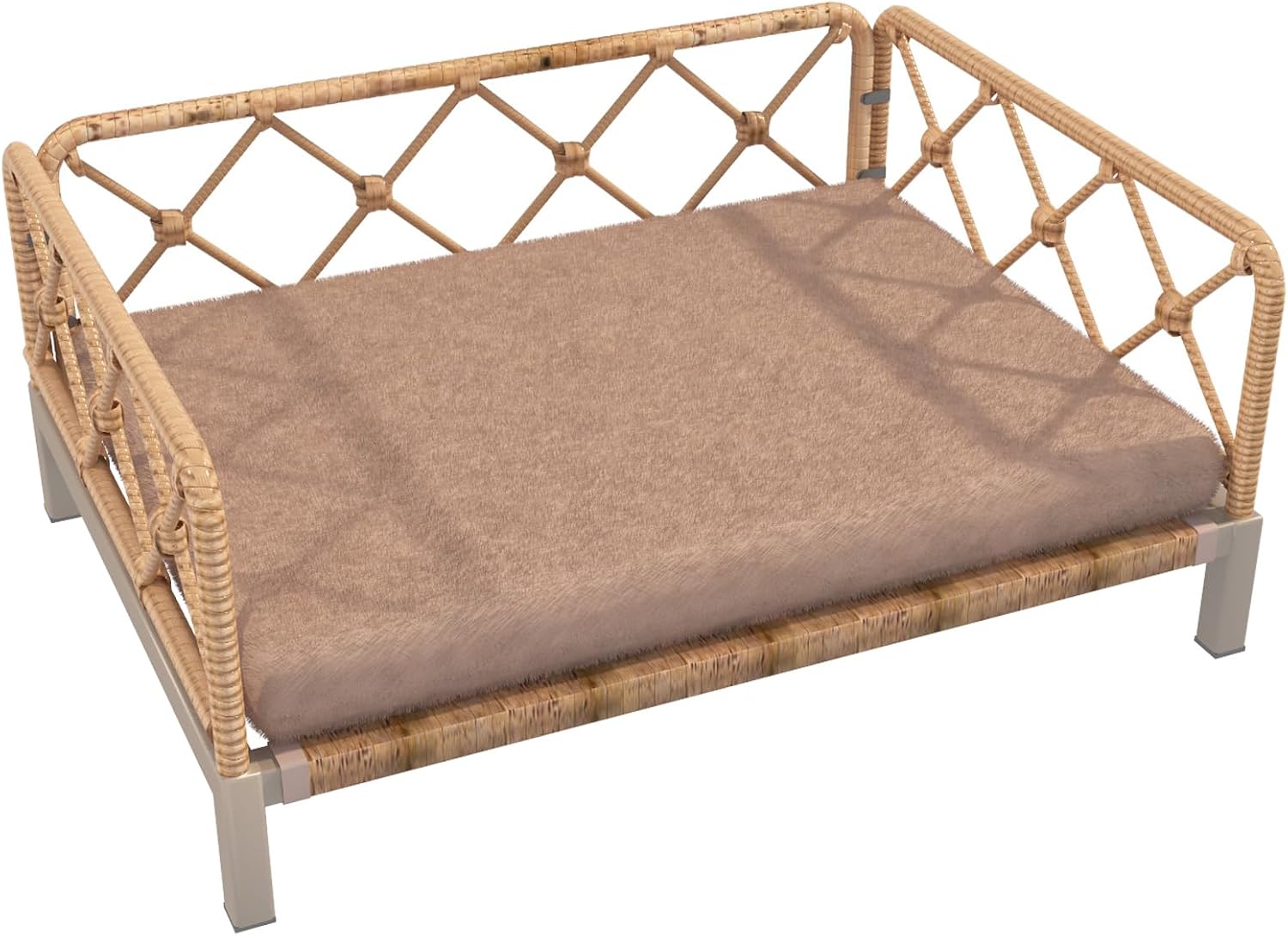 Elevated Waterproof Dog Beds with Egg Crate Foam Support Pet Bed, Outdoor Dog Sofa Bed PE Wicker Orthopedic Pet Couch Bed with Washable Removable Cushion for Medium, Small Dogs, Brown