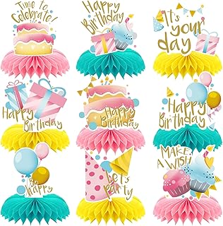 9 PCS Happy Birthday Honeycomb Centerpieces Decorations