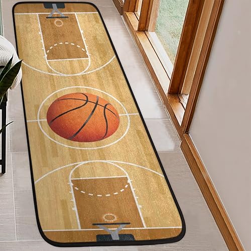Miniatura 6 de FZDXZJJ Alfombra deportiva para cancha de baloncesto de 2 x 6 pies, alfombra de pasillo con temática de pelota, alfombra de pasillo y entrada,