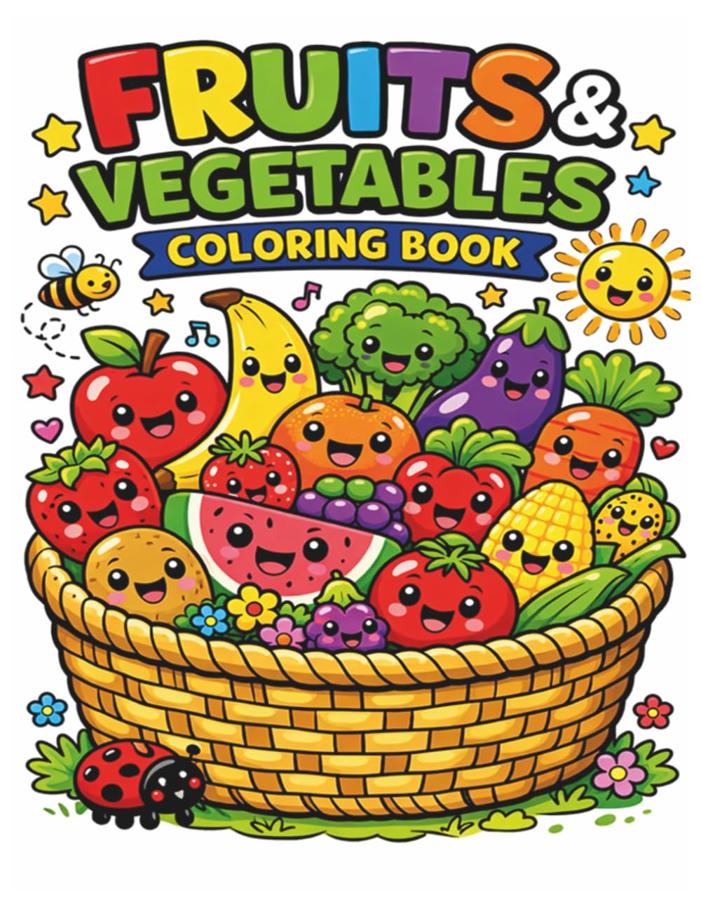 Fruits & Vegetables Coloring Book for Kids: Fun and Educational Coloring Pages with Cute Fruits & Veggies – Ages 4-8, Kids Activity Book