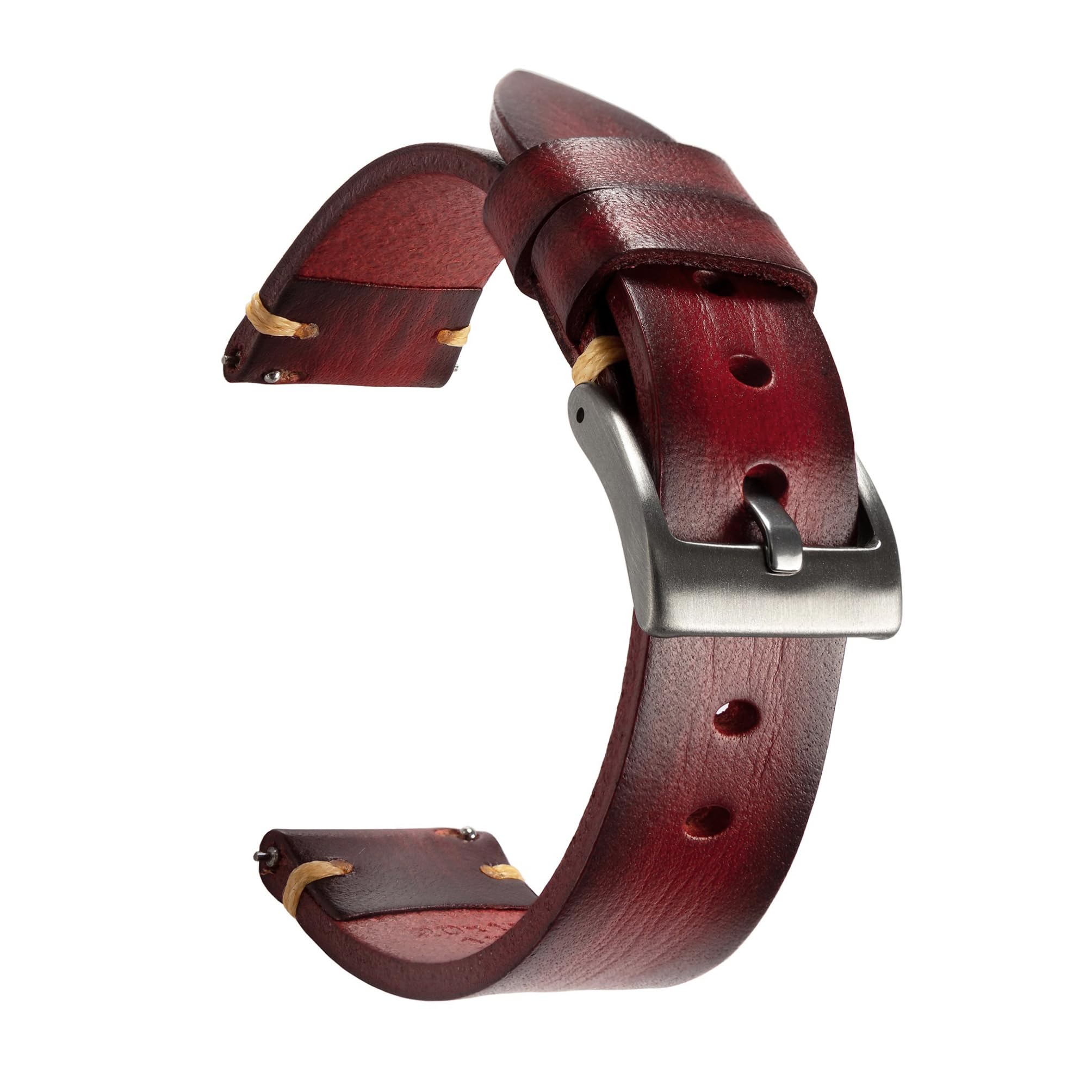 Berfine 18mm Retro Handmade Watch Band, Quick Release Vintage Leather Watch Strap Replacement,Red