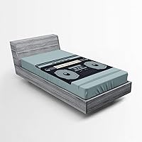 Vista 300 de Ambesonne - Sábana bajera ajustable multicolor, en colores y tres tamaños Azul y gris