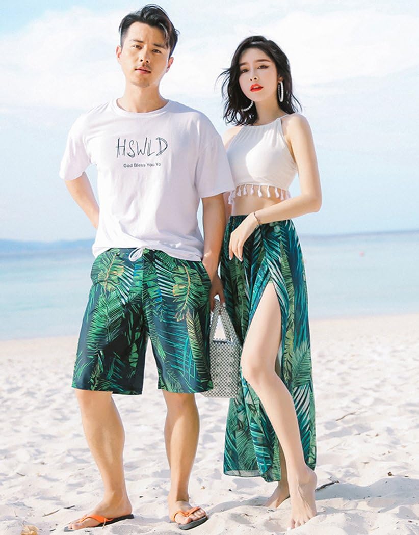 [レモンツリーセブン] 男女４点セット 水着 カップル お揃い セット ペアルック水着 メンズ レディース サーフパンツ 海パン 水着 南国風 リゾート 水着 2020年