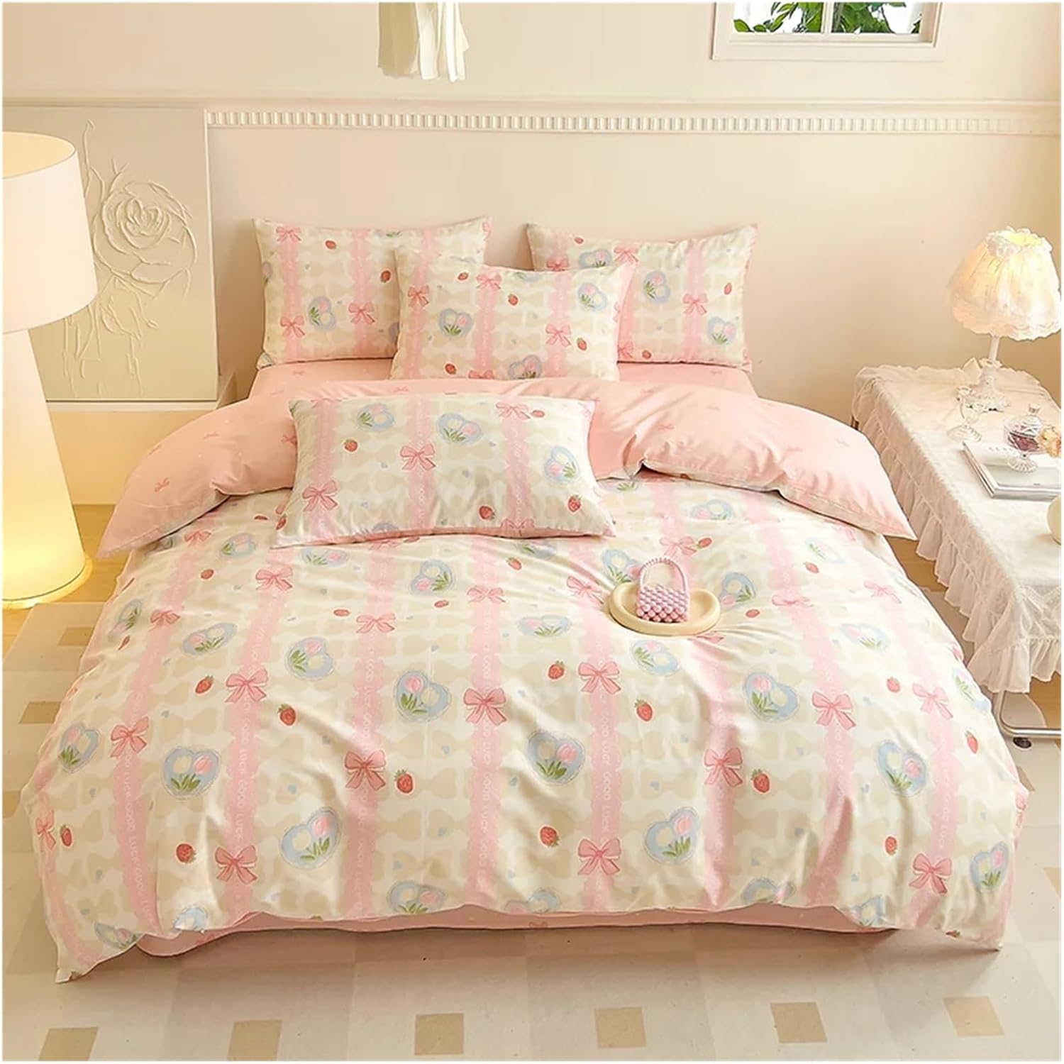Cotton Small Fresh Floral Bedding Set Single Double Queen Family Size Cotton Flowers Duvet Cover Bed Sheet Pillowcase,Bed
