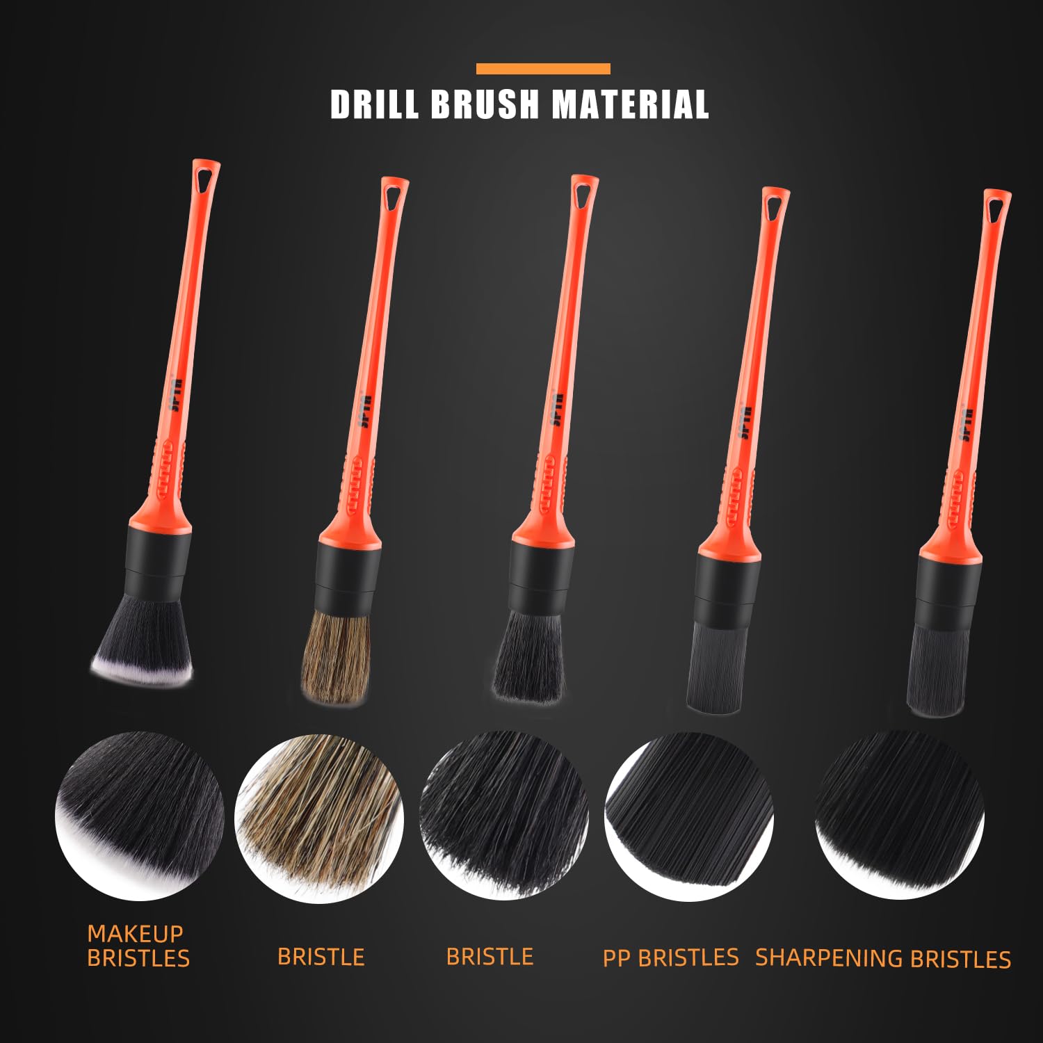 Set 10 Pennelli Per Pulizia Auto Dettaglio - Per Interni, Esterni, Ruote E Motore, 5 Misure Diverse - Foto 9