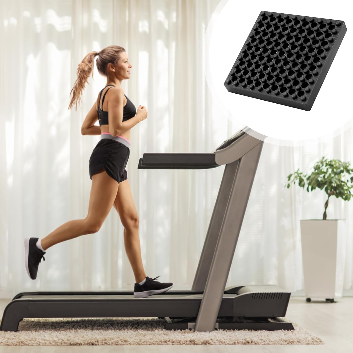 Rubber Vibration Dampening Pads 4X4X0.8, 6 Pcs Exercise Equipment Mats, Nonslip Stationary Mats, for Treadmills Exercise S and Heavy Machinery