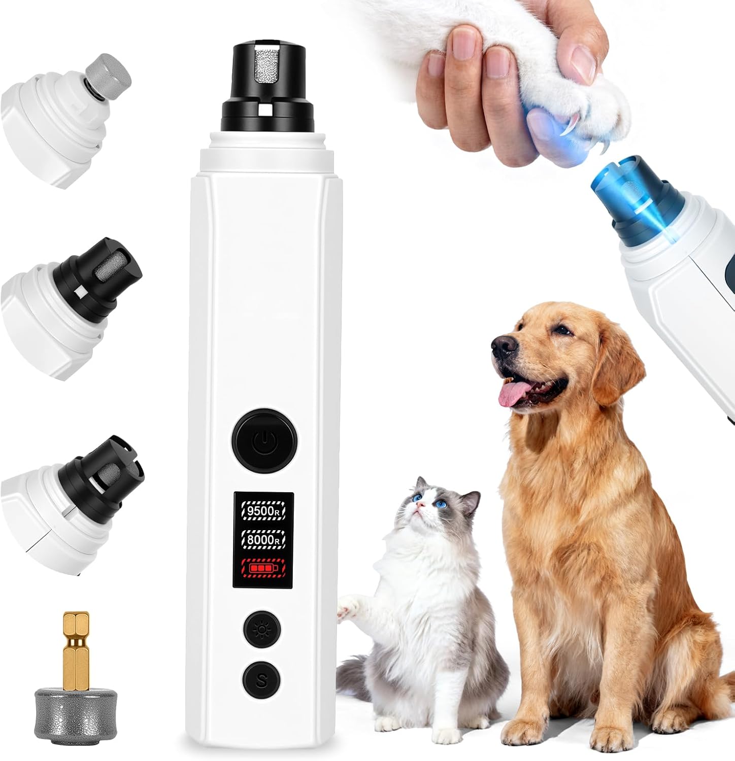 Dog Nail Grinder,2026 New Updated Quiet Electric 2-Speed Professional Pet Nail Grinder with Quick Sensor, Rechargeable Painless Trimmer for Large to Small Dogs & Cats, LED Light & Guard