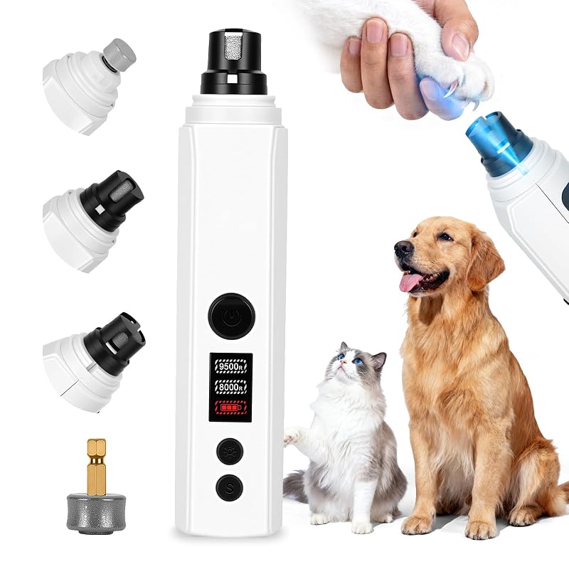 Lixadeira elétrica recarregável para unhas de cães e gatos AOFANPET M06 com LED e 2 velocidades, branca