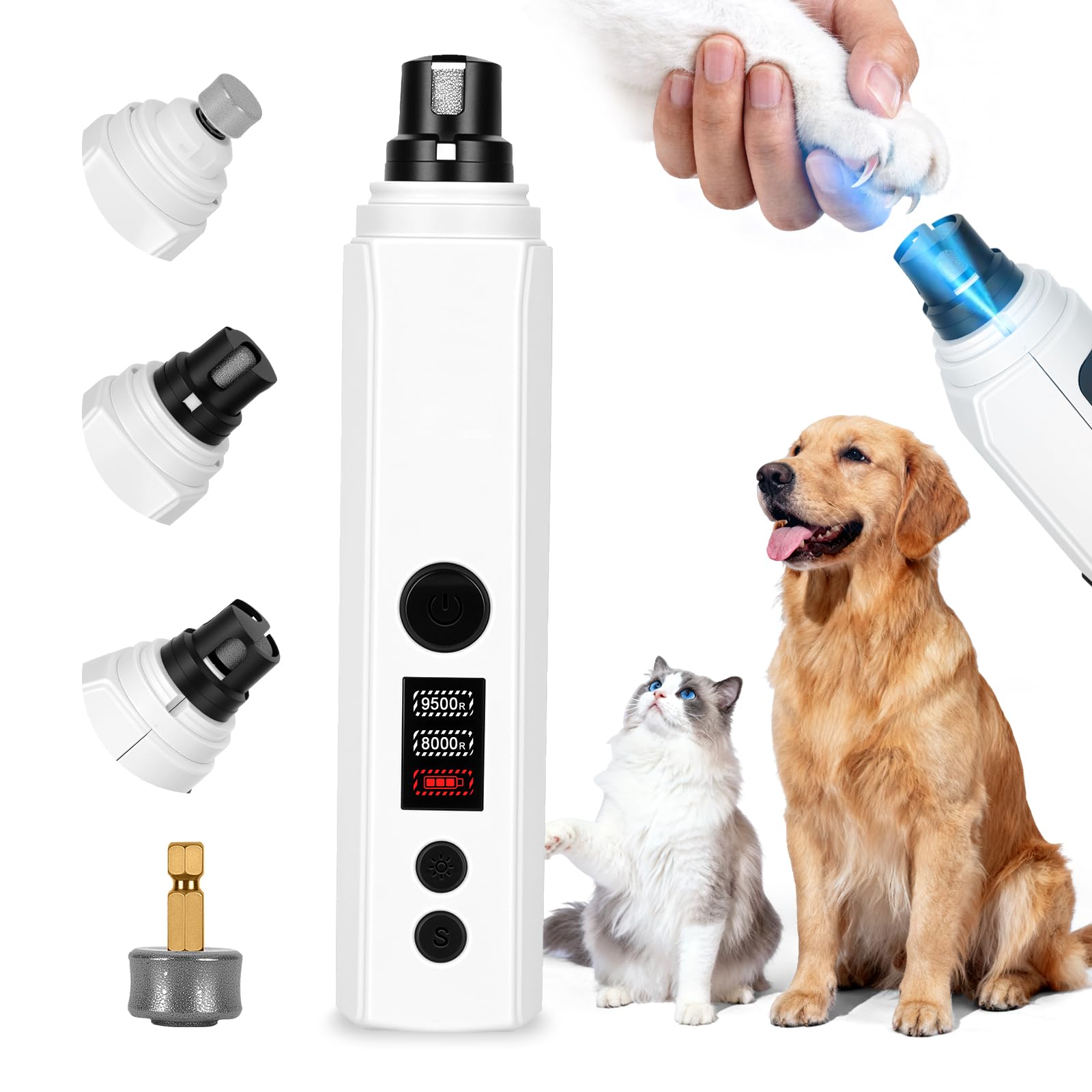 Dog Nail Grinder,2026 New Updated Quiet Electric 2-Speed Professional Pet Nail Grinder with Quick Sensor, Rechargeable Painless Trimmer for Large to Small Dogs & Cats, LED Light & Guard