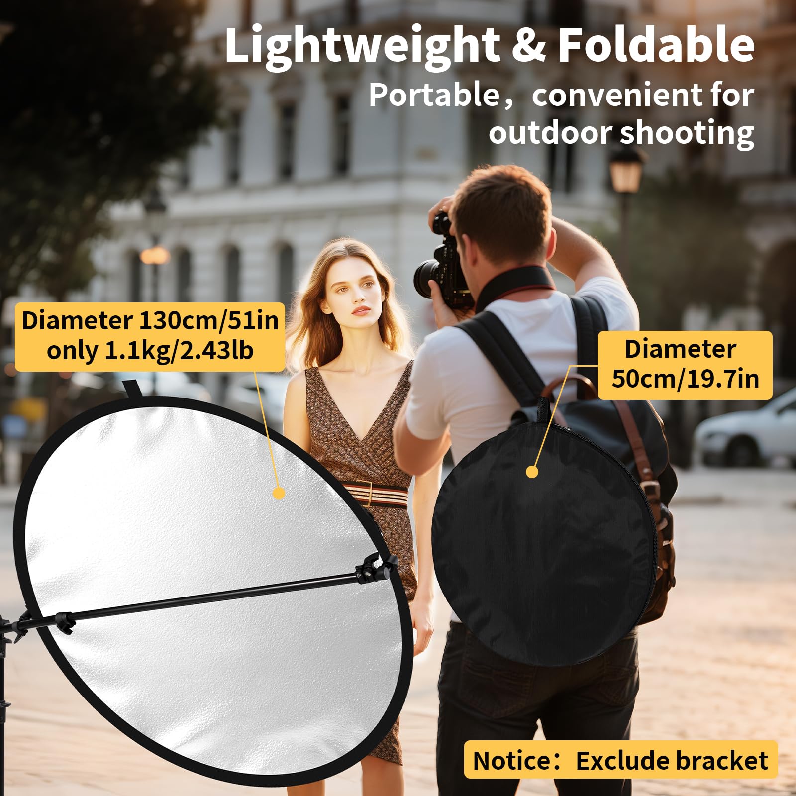 Riflettori di luce da 130 cm per fotografia con pannello diffusore 5 in 1 e borsa, riflettore fotografico ideale per creatori di contenuti essenziali e fotografi in argento, oro, bianco e nero