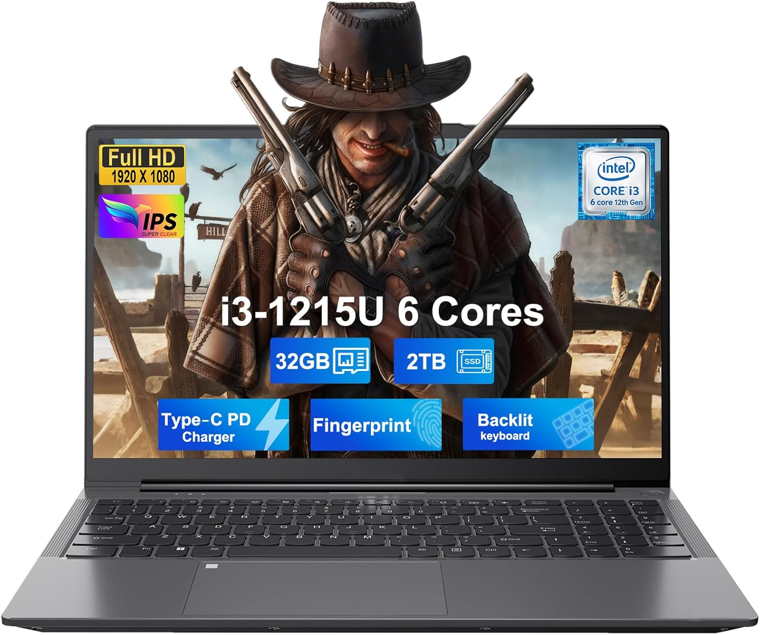 NIMO 15.6" IPS FHD Student Laptop, Intel 6-Core i3-1215U, 32GB RAM, 2TB SSD (Beats R5 7520U, Up to 4.4GHz), 65W Type-C Charger, Backlit Keyboard, Fingerprint, Wi-Fi 6, for Home & Business