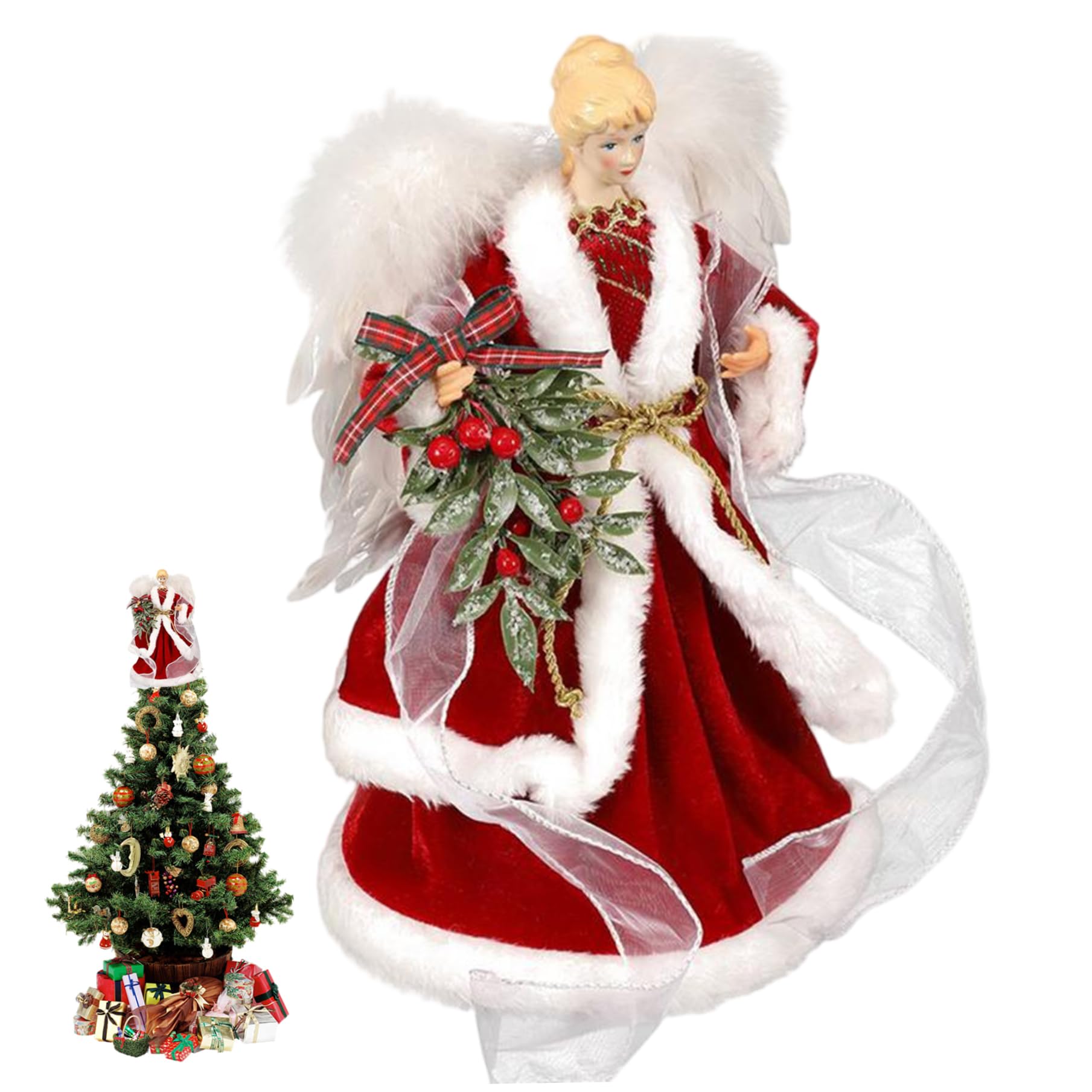 Decoraciones navideñas, Adorno para árbol de ángel, Figuras de ángel de Navidad Rojas de pie de 12, 6 Pulgadas para Decoraciones navideñas en el hogar, Adorno de Invierno