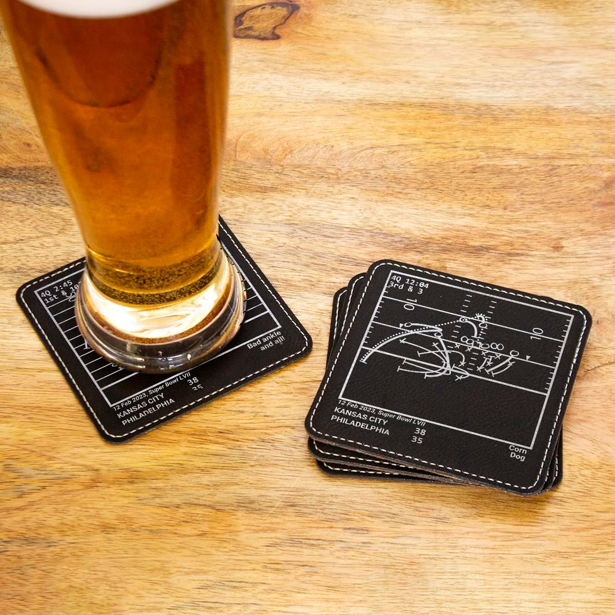 Greatest KC 2023 Set Plays: Leatherette Coasters (Set of 4) | Iconic Football Moments | Unique Gift for Sports Fans